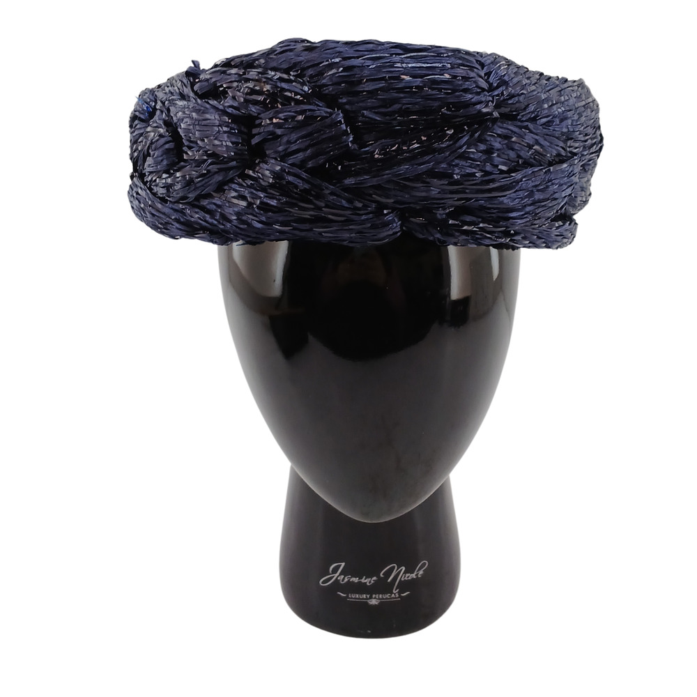 Vintage Pinehurst Women's Hat Pillbox Style Navy Blue Round Straw Hat